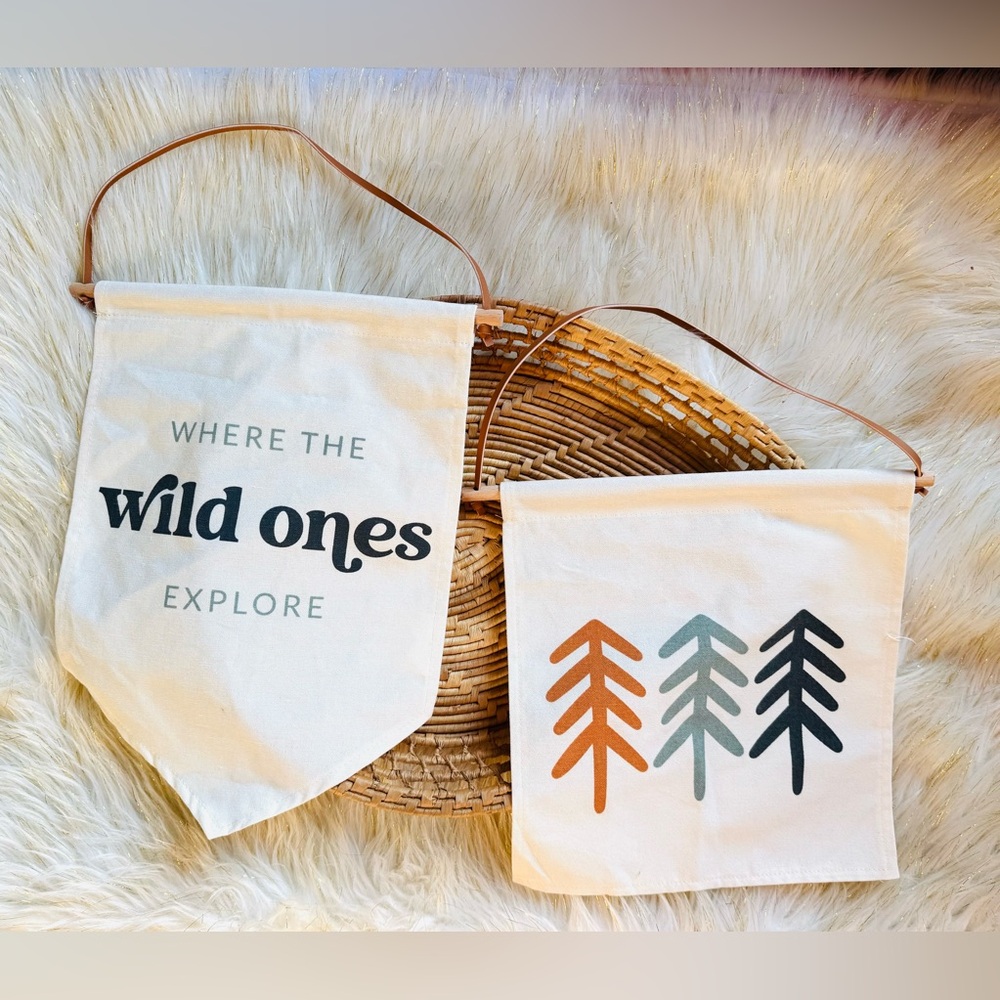 Forest Printed Where the Wild Ones Explore Hanging Canvas Banner Decorations Set